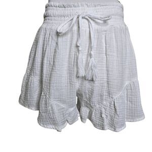Ocean Drive White Cotton Gauze Ruffle Hem Tassel Swim Cover Up Shorts L